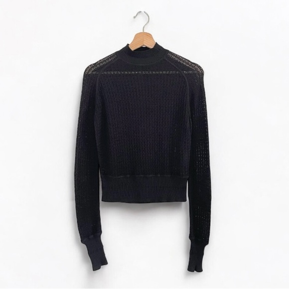 Alexander Wang Open Knit Mock Neck Sweater Top Cropped Slim Fit Black Medium - Picture 1 of 14